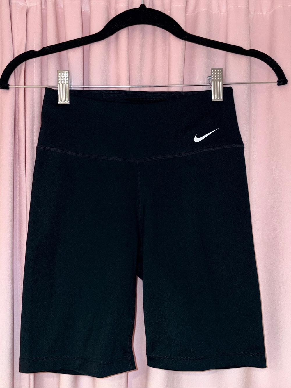 Nike Black Mid-Rise Bike Shorts with White Swoosh